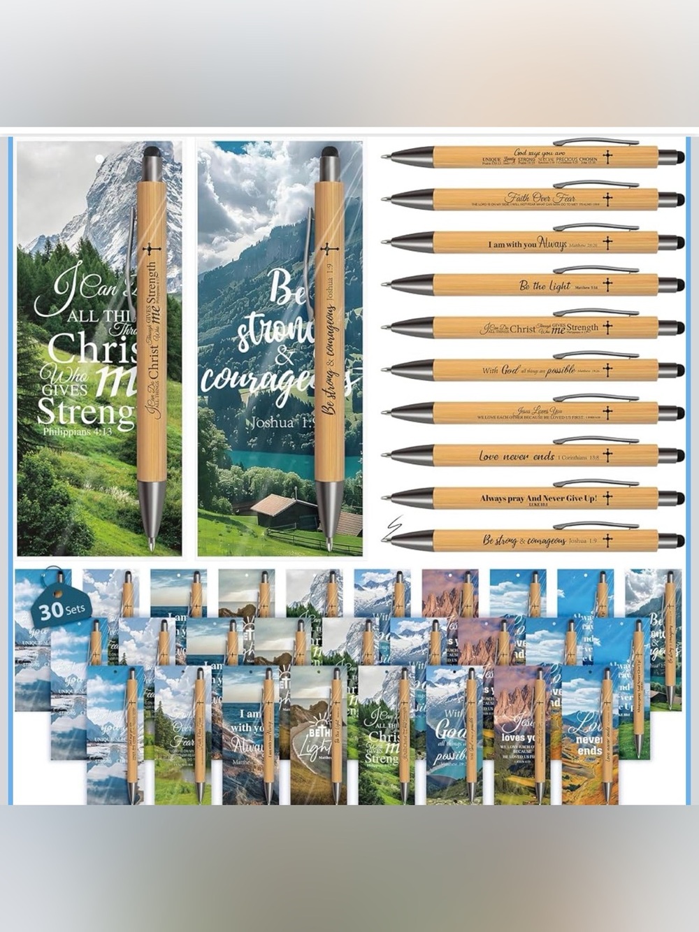 30 Sets Christian Bible Verse Pens Gifts Bulk 1 Count (Pack of 30), Black